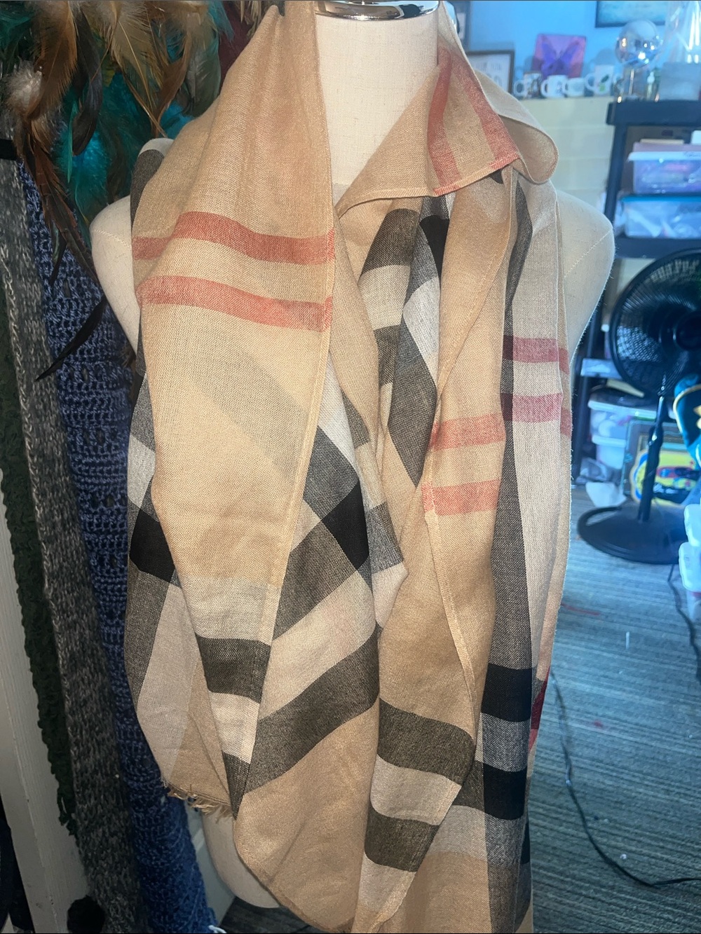 Burberry Check Linen wool silk blend Plaid Lightweight Women’s Wrap Scarf S192
